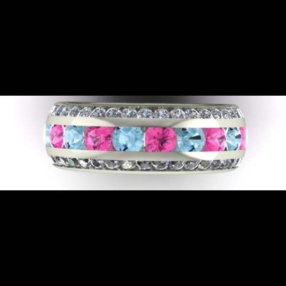 Custom19k diamond, pink sapphire & aquamarine band - Picture 4 of 5